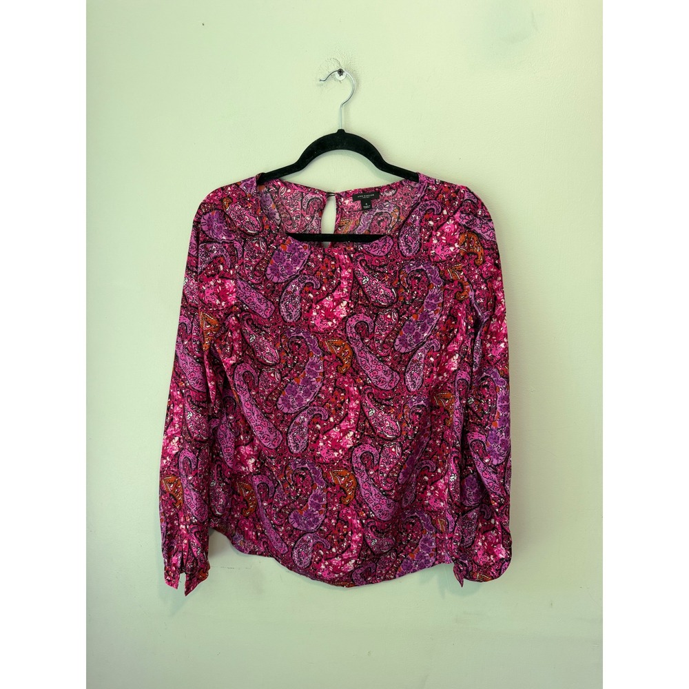 Ann Taylor Pink Paisley Long Sleeve Keyhole Blouse Size 4